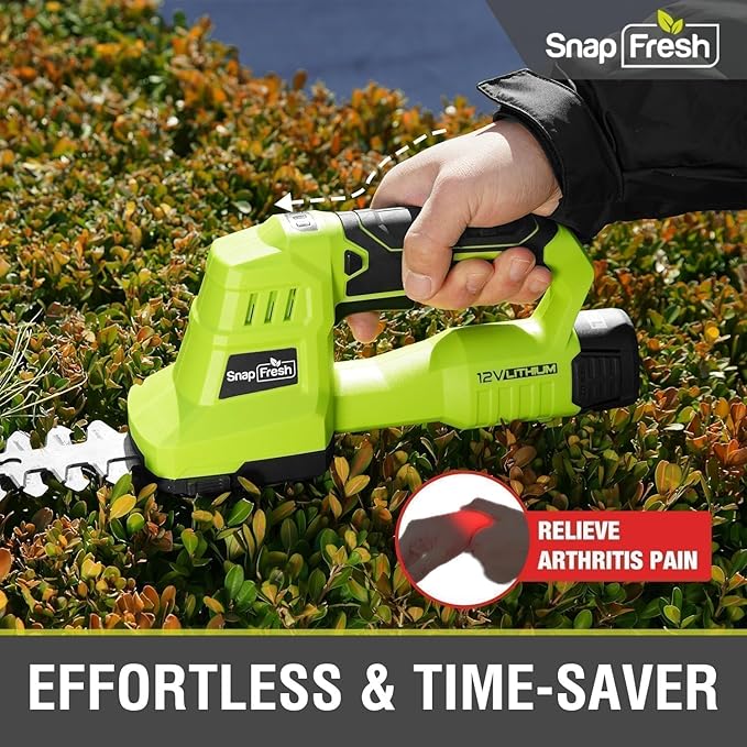 SnapFresh 12V Cordless Grass Shears & Hedge Trimmer, 2 in 1 Handheld Bush Trimmer & Grass Cutter with 2.0Ah Battery & Charger Included, Lightweight Electric Shrubbery Trimmer for Garden & Lawn