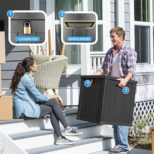 50 Gallon Waterproof Outdoor Storage Box,Resin Deck Box,Lockable Outside Storage Box Container for Patio Furniure,Garden,Tools (50 Gallon,Black)