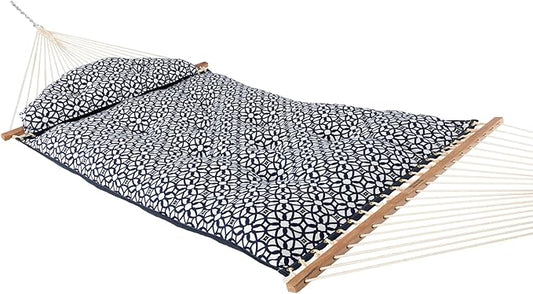 Nags Head Hammocks Luxe Indigo Sunbrella Tufted Hammock – 13 ft. x 55 in., 2-Person, 450 lb Capacity, Detachable Pillow, Cumaru Spreader Bar, Galvanized Hardware, Handcrafted in The Carolinas