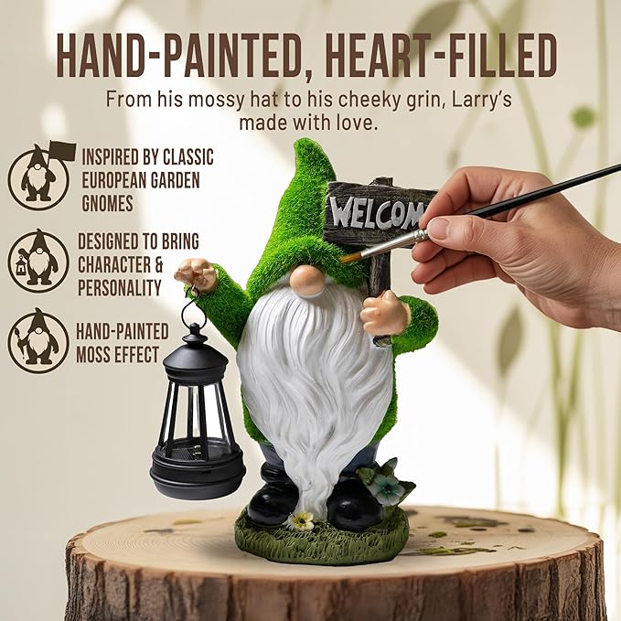 Garden Gnomes Outdoor with LED Solar Light - 11’’ - Original Design - Funny Gnome Decorations, Ornaments - Home, Yard, Patio, Solar Lantern Garden Statues - Housewarming Gift, Birthday & Holiday Gifts