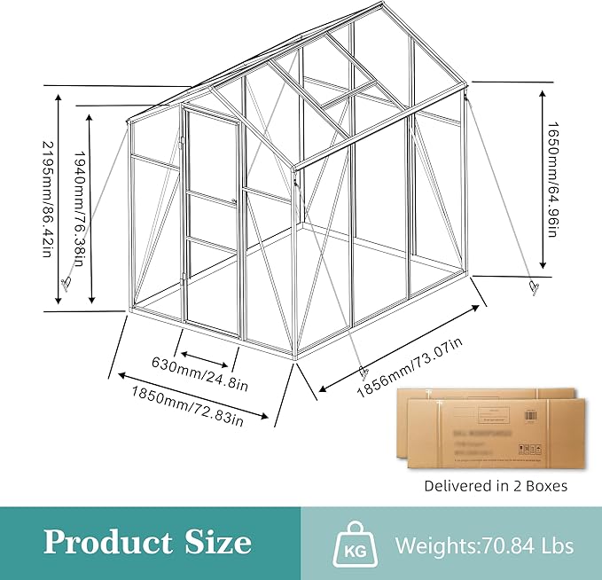 KEIKI Walk-in 6x6 FT Polycarbonate Greenhouse, Aluminum Frame Outdoor Greenhouse with Roof Vent, Anchor Base & UV-Blocking Panels for Backyard Gardening, Black