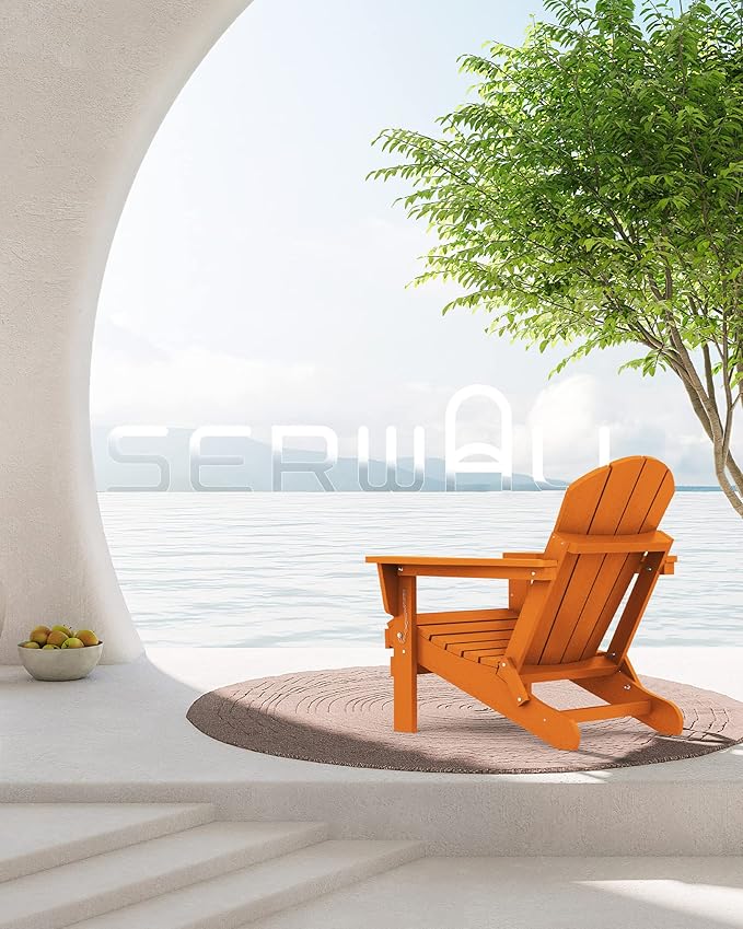 SERWALL Folding Adirondack Chair Set of 4 for Patio Garden Outdoors Fire Pit Chairs- Orange