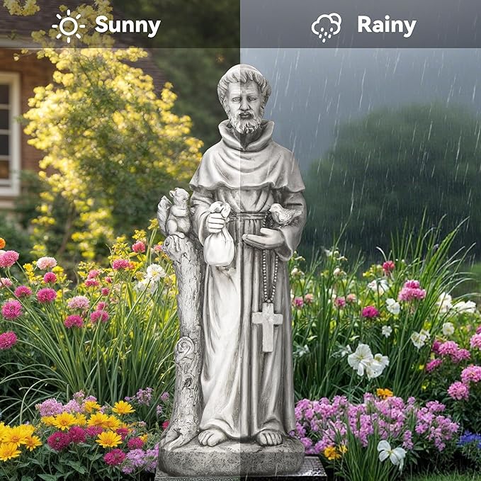 Ultym St Francis Garden Statue, 31" Saint Francis Catholic Outdoor Statues, Large Religious Christian Sculpture Deor for Prayer and Meditation, Patron Saint of Animals Patio in Durable MGO Stone