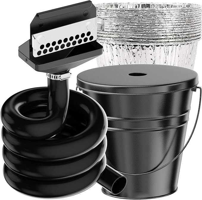 Upgraded Rear Grease Drainage Funnel for Blackstone, Griddle Grease Catcher, 304 Stainless Steel Grease Gate, 0.6 Gal Capacity Bucket W/Lid, 12 Aluminum Drip Liners, Blackstone Griddle Accessories