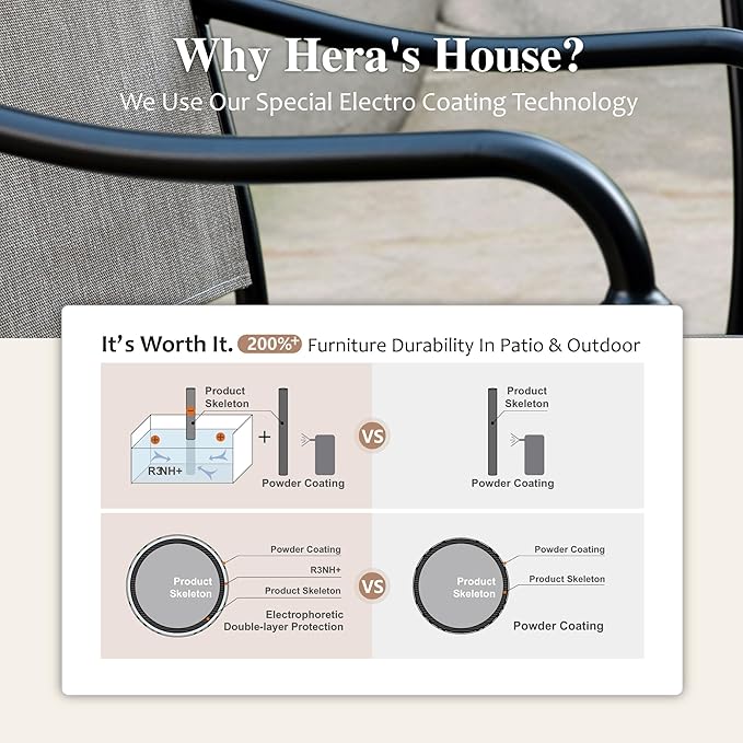 HERA'S HOUSE Patio Table and Chairs for 6, Outdoor Dining Set 7 Pieces, 67" Rectangle Metal Table with Elegant Armrest Chairs for Garden Backyard