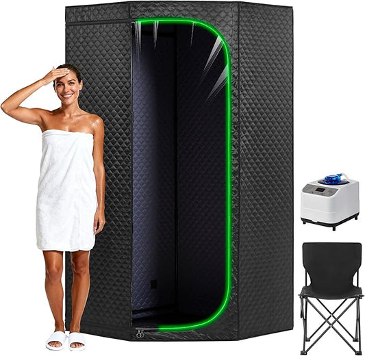 Steam Sauna Tent for Home with Transparent Door, Portable Indoor Sauna with Powerful Steam Heating, Foldable Personal Spa for Relaxation (Single Pentagonal, Black)