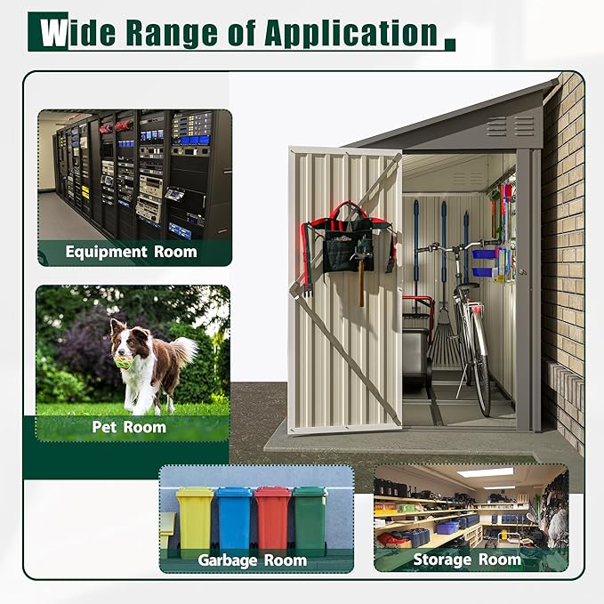 8x4 FT Outdoor Storage Shed, Metal Shed with Lockable Door, Sloping Roof, All-Weather Lean to Resin Shed for Garden, Backyard, Patio, Lawn (Gray)
