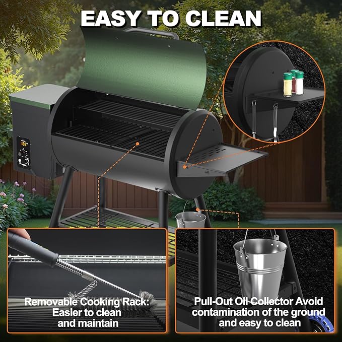 Electric Pellet Grill 456 SQ.IN Cook Area Pellet Smoker with Auto Feed & PID Controller 500°F Max Temperature 8 in 1 BBQ Grill with Meat Probe & Side Table with Hooks Perfect for Outdoor BBQ