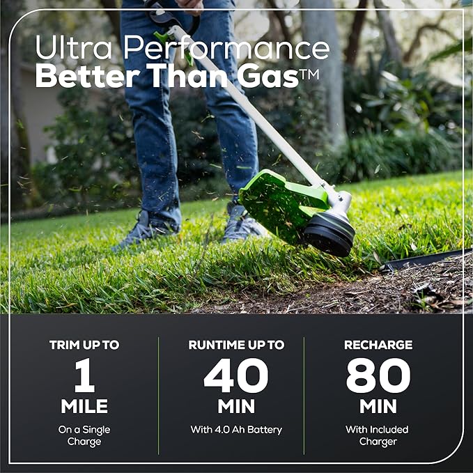 Greenworks 60V 16" Brushless Cordless String Trimmer, Attachment Capable, Load N’ Go Line Head, Shoulder Strap Included, 4.0Ah Battery & Charger, 4-Year Warranty