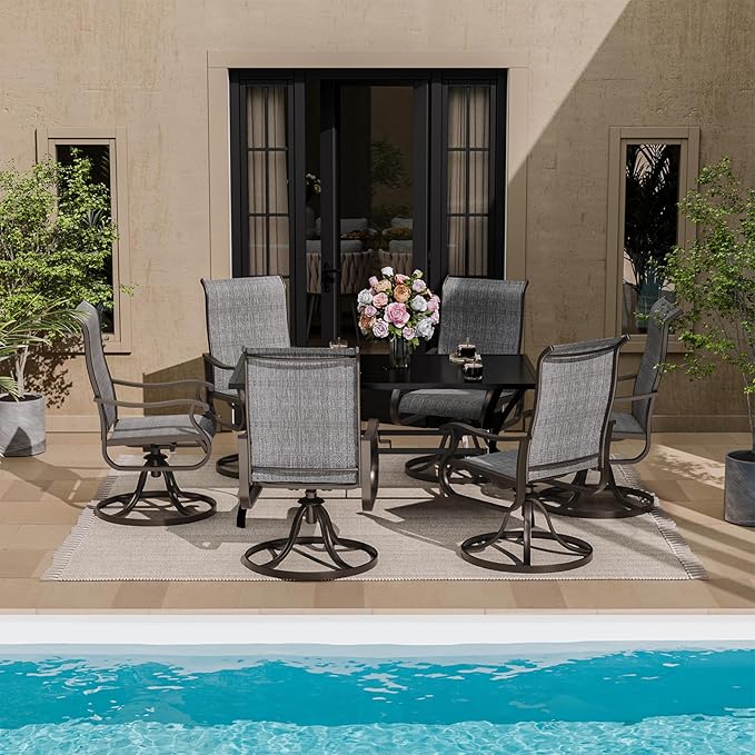 UDPATIO Patio Swivel Dining Chairs Set of 6, Outdoor Swivel Chairs High Back with All Weather Textilene Metal Rocking Frame for Lawn Garden Backyard, Dark Gray