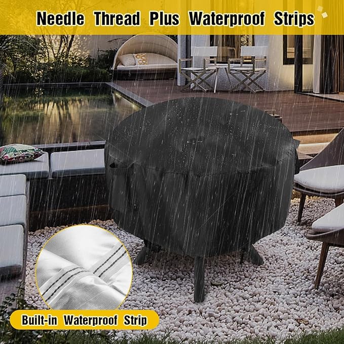 POMER Patio Fireplace Cover, Round Fire Pit Cover for 28 Inch Outdoor Fireplace Waterproof Heatwave Fire Bowl Cover Round -28"D x 43"H