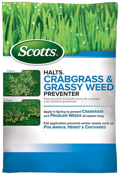 Scotts Halts Crabgrass and Grassy Weed Preventer, Crabgrass Preventer, Pre Emergent Weed Control for Lawns, Prevents Chickweed & More, Treats up to 5,000 sq. ft., 10.06 lb.