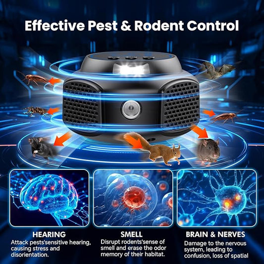 Ultrasonic Pest Repeller, Mice Repellent Ultrasonic Plug in, Electronic Indoor Pest Control Device with 3 Modes, Mouse Squirrel Rat Bats Roach Spider Repellent (Black)