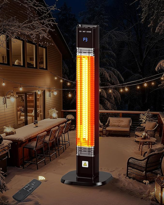 MEPTY 1500W Outdoor Electric Heater, Infrared Patio Heaters for Outdoor Use with Remote&Touch Control, 24H Timer,3 Heat Settings, Quiet,Overheat&Tip-Over Protection for Deck,Balcony,Porch,Backyard