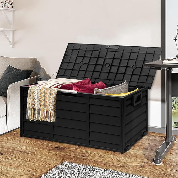 75 Gallon Outdoor Deck Storage Box, Patio Resin Deck Storage Container, Store Cushion and Sundry Things (Black)