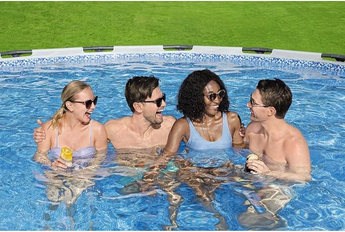 Bestway Steel Pro MAX 16 Foot x 48 Inch Round Metal Frame Above Ground Outdoor Swimming Pool Set with 1,000 Filter Pump, Ladder, and Cover