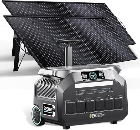 IEE 3200W Solar Generato with 2x200W Solar Panel,1800W 1.2H Fast Charge 2048WH Lifepo4 Battery Portable Power Station,14 Output Ports 5-8MS EPS,APP Control Below 30DB Noise,for Home Backup,RV,Travel.
