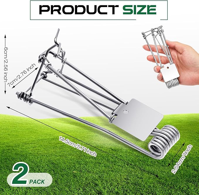 Qualirey 2 Pcs Outdoor Gopher Trap Easy Set Mole Trap Weather Resistant Gopher Killer Vole Killer for Lawn Garden Farm (Silver)