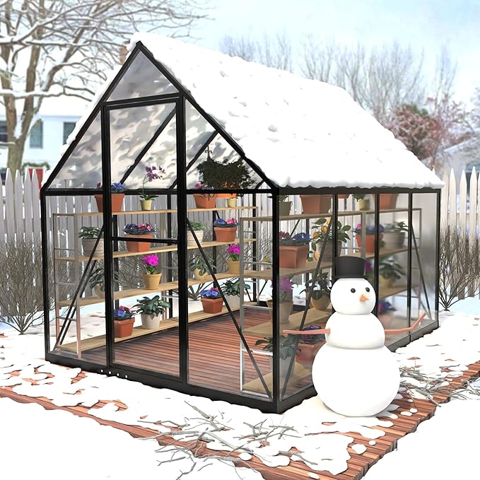 HOOYEAH 6 x 4 FT Polycarbonate Greenhouse, Winter Greenhouses for Outdoors,Outdoor Greenhouse with Roof Air Vent, Heavy Duty Walk-in Aluminum Green House for Outside Garden Backyard
