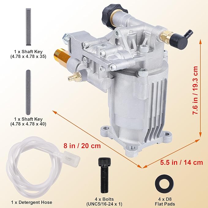 Biswing Pressure Washer Pump, 3/4" Shaft Horizontal Axial Plunger, 3400 PSI Max, 2.5 GPM, Replacement Pumps for Cold Water Gas Power Pressure Washer