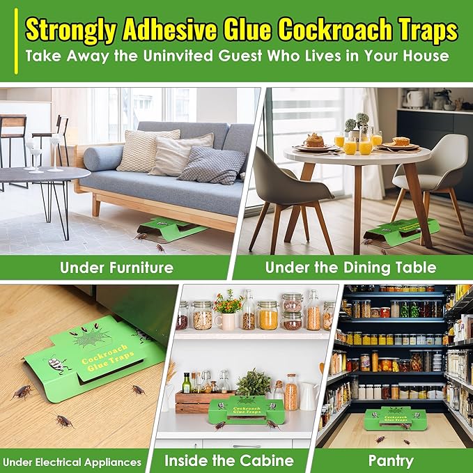 Qualirey 20 Pack Roach Traps, Roach Traps Indoor Sticky with Cockroach Bait, Cockroach Glue Trap Long Lasting and Non Toxic, Children and Pet Friendly, for Home, Kitchen, Bathroom, Storage Room