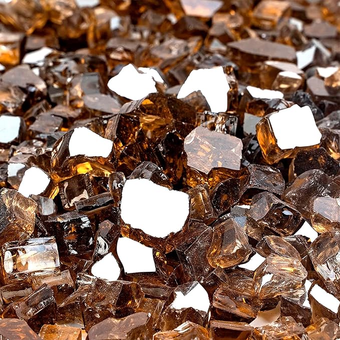 Onlyfire 10 pounds Fire Glass for Propane Fire Pit and Gas Fireplace, 1/4 Inch Reflective Firepit Glass Rocks for Fire Pit Table and Fire Bowl, High Luster Copper