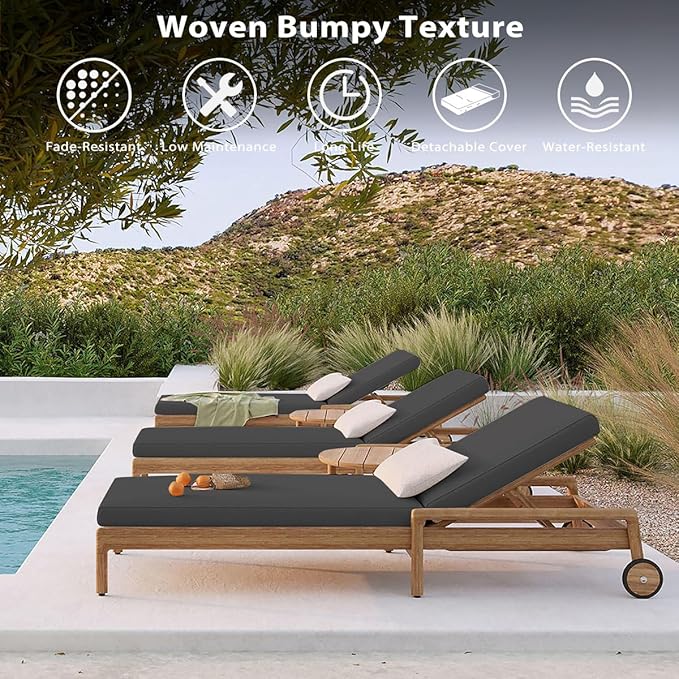 Sundale Outdoor Olefin Chaise Lounge Cushion Set of 2, Water-Resistant Patio Lounge Chair Cushion, Thick Lounger Pad with 4 Straps Dark Gray, 72 x 21 x 4 Inches