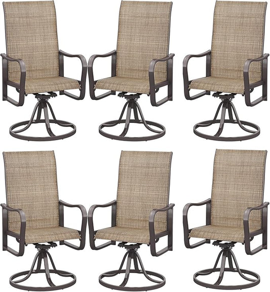 Aoxun Patio Chairs, Swivel Outdoor Chairs Set of 6, Textilene Outdoor Swivel Rocker Patio Chairs for Lawn (6-Pack, Brown)