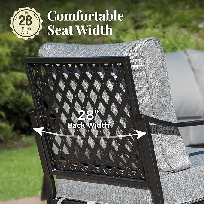 Patio Furniture Set with Coffee Table, Outdoor Conversation Set with 2 x Fixed Chairs, 2 x Swivel Chairs, 1 x 3-Seat Sofa for Lawn Garden Backyard, Grey