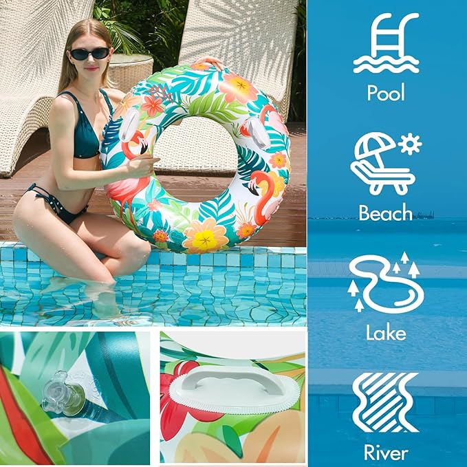 2PCS Inflatable Pool Floats Swimming Rings Large Inner Tube Swimming Pool Swim Rings Pool Lounger Float for Pool Party & Summer