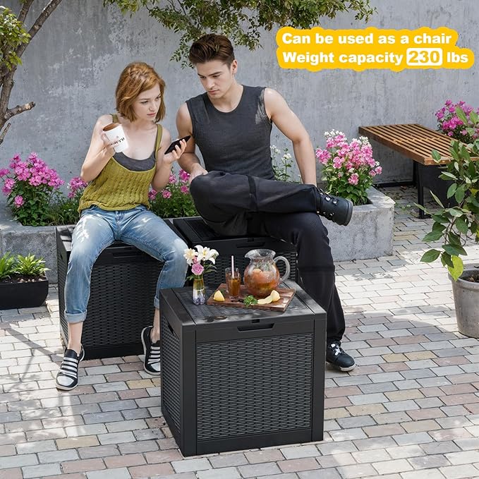 32 Gallon Deck Box Large Outdoor Storage for Patio Furniture,Outdoor Cushions,Garden Tools and Pool Supplies,Waterproof,Resin,Lockable(Grey)