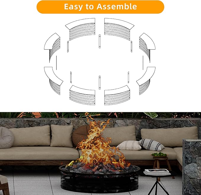 Smokeless Fire Pit Ring, 60 Inch Inner/62 Inch Outer, 11.9" Height, Heavy Duty Metal Fire Ring for DIY Fire Pits, Outdoor Above or In-Ground, Camping Garden Patio Backyard