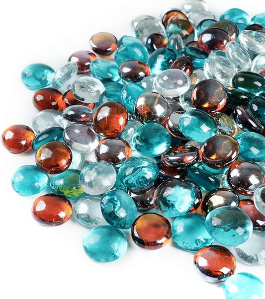 GASPRO 10 lbs Fire Pit Glass for Propane Fire Pit, 3/4 Inch Fire Glass Beads for Fireplace Fire Pit Table, Glass Rocks for Landscaping - White Blue Amber