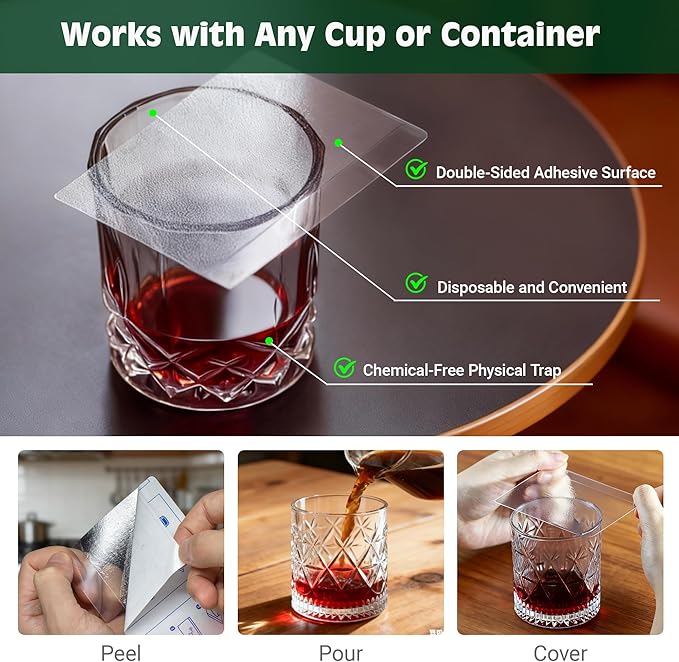 Double-Sided Sticky Trap Covers for Fruit Fly Traps – 25 Pack Adhesive Cards for Fruit Fly – Clear, Mess-Free, Indoor Use