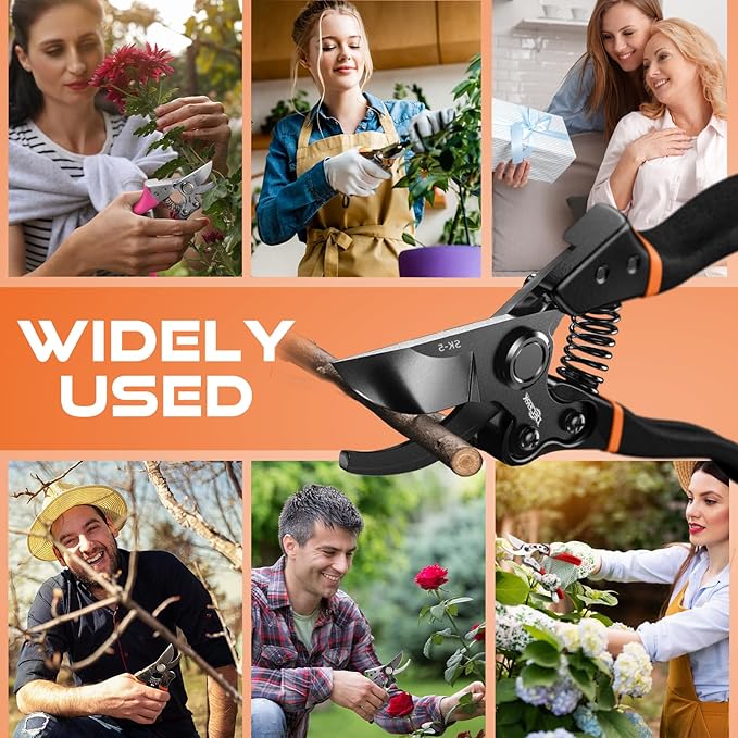 8.5" Professional Pruning Shears - Cuts 4X Easier with Ultra Sharp Japanese Steel Titanium Blade, Arthritis Friendly Garden Scissors & Plant Clippers, Effortlessly Prunes 3/4" Branches