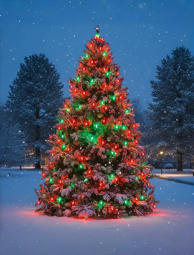 Pallerina 50Ft Clear Red and Green Outdoor LED Lights,G40 Globe Patio Christmas String Lights with 25 Colorful Bulbs(2 Spare),Outside Christmas Hanging Lights for Christmas Tree Roofline Holiday Party
