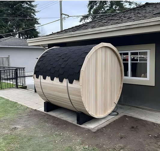 ZONEMEL Outdoor Barrel Steam Sauna, Canadian Pine Wood Sauna Room for 6 Person with 6KW ETL Certified TOULE Heater, Rocks, 8mm Tempered Glass, Waterproof System