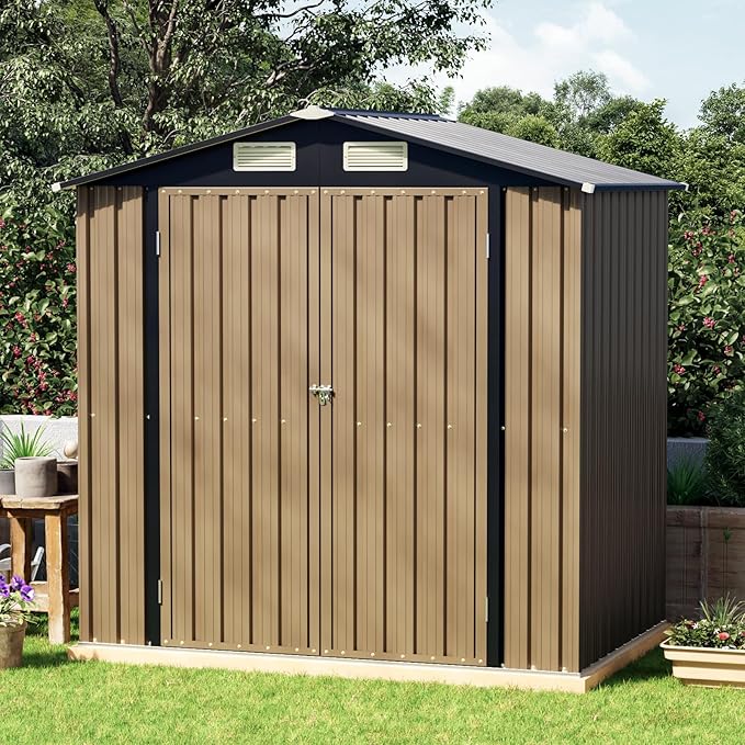 6x4 FT Outdoor Metal Storage Shed, Double Doors,Tool Shed for Garden, Patio, Backyard Brown