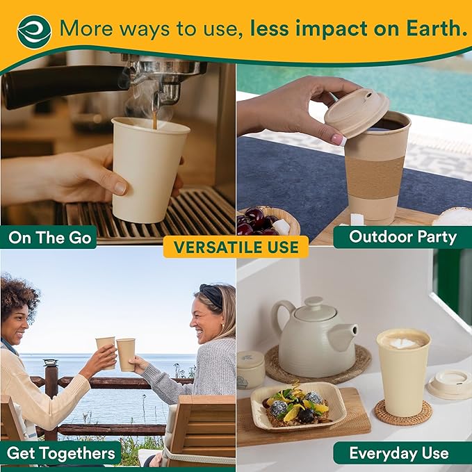 ECO SOUL 100% Compostable Plant-Based Hot Cups | 8oz | Disposable Bagasse Paper Cups | Eco-friendly Cups | Sturdy, Microwave & Oven Safe (200, 8oz)