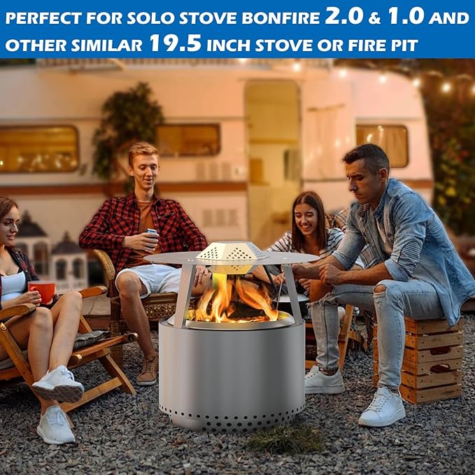 Heat Deflector for Solo Stove 19.5" Bonfire 1.0 2.0 Fire Pit Accessories Stainless Steel 304 Heat Diffuser with Carrying Handle and 3 Support Leg for 19.5 Inch Other Outdoor Indoor FirePits Accessory
