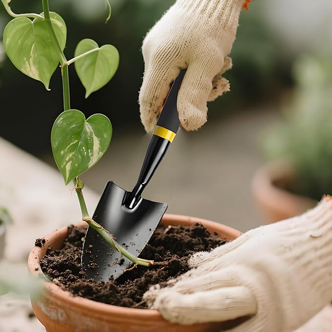 Garden Trowel - Metal Hand Shovel with Rubber Handle. This Garden Hand Trowel is Easy to use and Suitable for Soil Planting, Digging, transplanting and Outdoor Exploration Activities.
