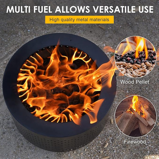 STBoo 24 Inch Smokeless Fire Pits for Outside with Portable Carrying Storage Bag, Low Smoke Outdoor Fireplace for Bonfire Picnic Backyard on Beach, Black, XL