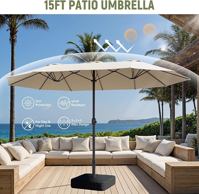 Outdoor Patio Umbrella, Table Umbrella with Push Button Tilt and Crank, 8 Ribs Market Umbrella