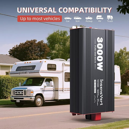 3000W Pure Sine Wave Inverter, Car Power Inverter 12V to 120V AC Converter for RV, Truck, Solar, Outdoor with Dual AC and 20A Socket, 18W+30W USB, PD60W, Surge 6000W, Remote Control(3000W-12V)