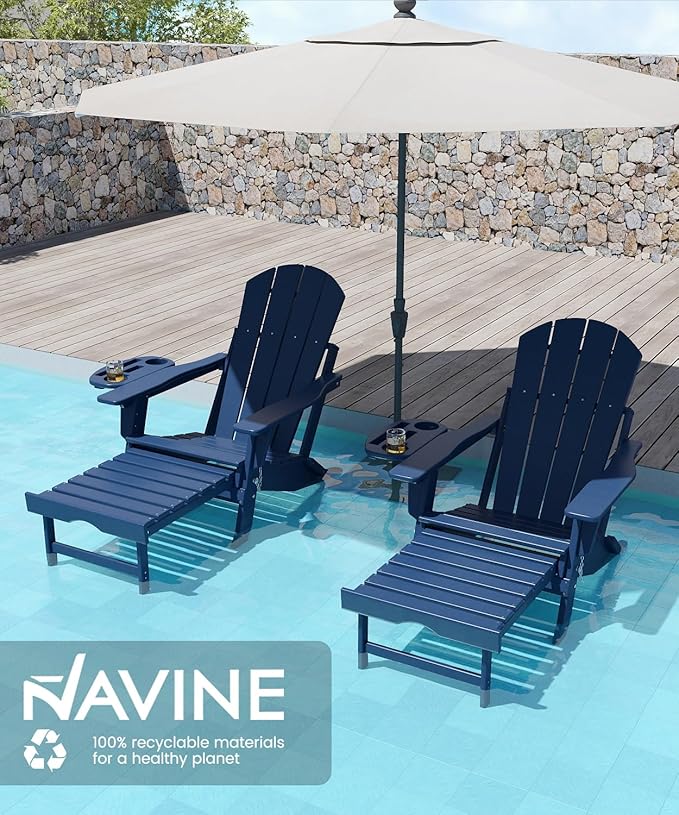 Adjustable Adirondack Chair with Retractable Ottoman Set of 4, HDPE Folding Adirondack Chair with Cup Holder, All Weather Fire Pit Chair for Outdoor.