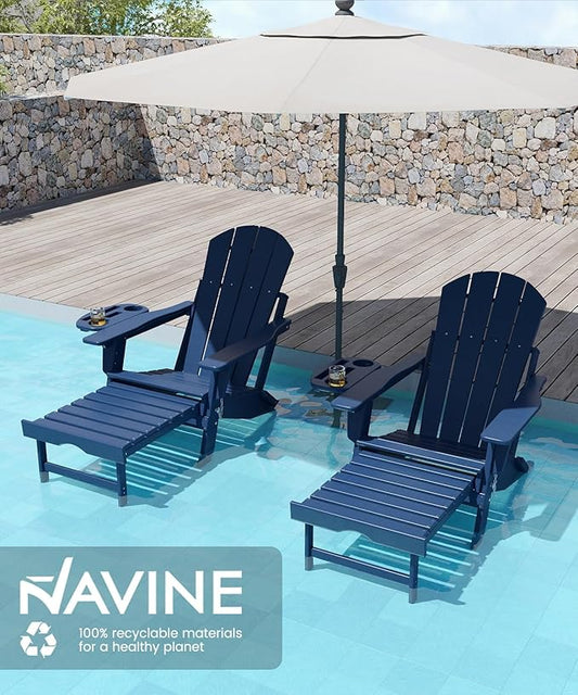 Adjustable Adirondack Chair with Retractable Ottoman Set of 6, HDPE Folding Adirondack Chair with Cup Holder, All Weather Fire Pit Chair for Outdoor.