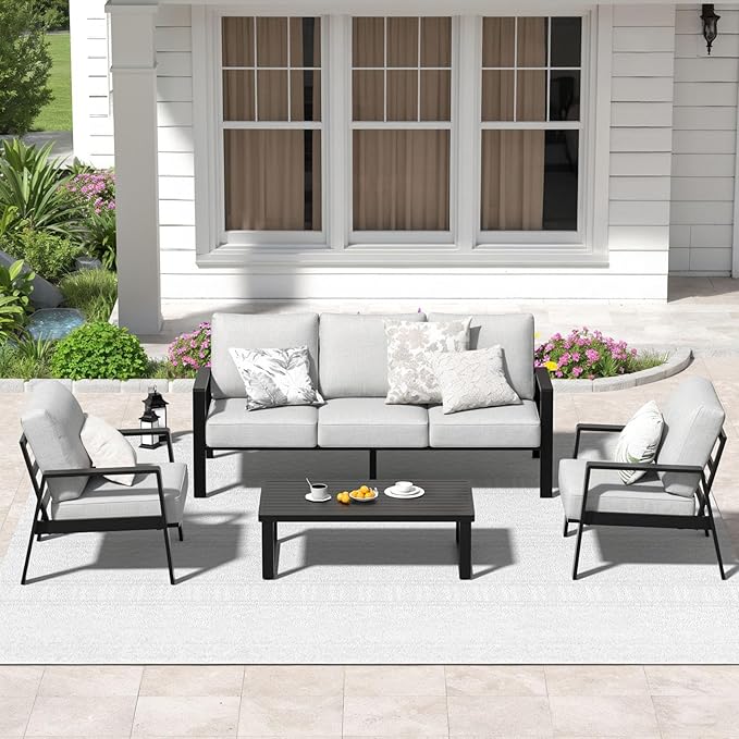 Aluminum Outdoor Patio Coffee Table for for Deck, and Poolside (Black, All-Aluminum)