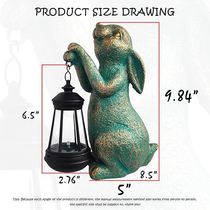 RCTTICUU Rabbit Garden Statue Outdoor Décor with Solar Lights Lantern,Rabbit Solar Light Figurines Outside Decorations for Yard，Lawn, Patio, Balcony, Unique Housewarming Gifts