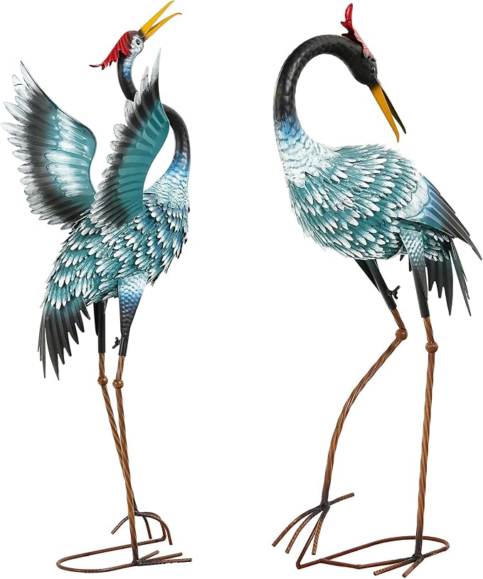 Ultym 36.8" Metal Crane Garden Statue, Handcrafted Extra-Large Blue Heron Decor Sculptures with Stable U-Ground Stakes, Backyard Decoration, Metal Garden Bird Animal Yard Art, Lawn Ornament Decor