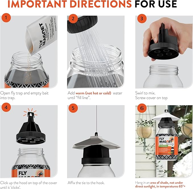 Outdoor Fly Trap [2 Pack] Fly Traps Outdoor with Dissolvable Non-Toxic Bait - Controls Flies for Patios, Hanging Fly Traps with Tie Included